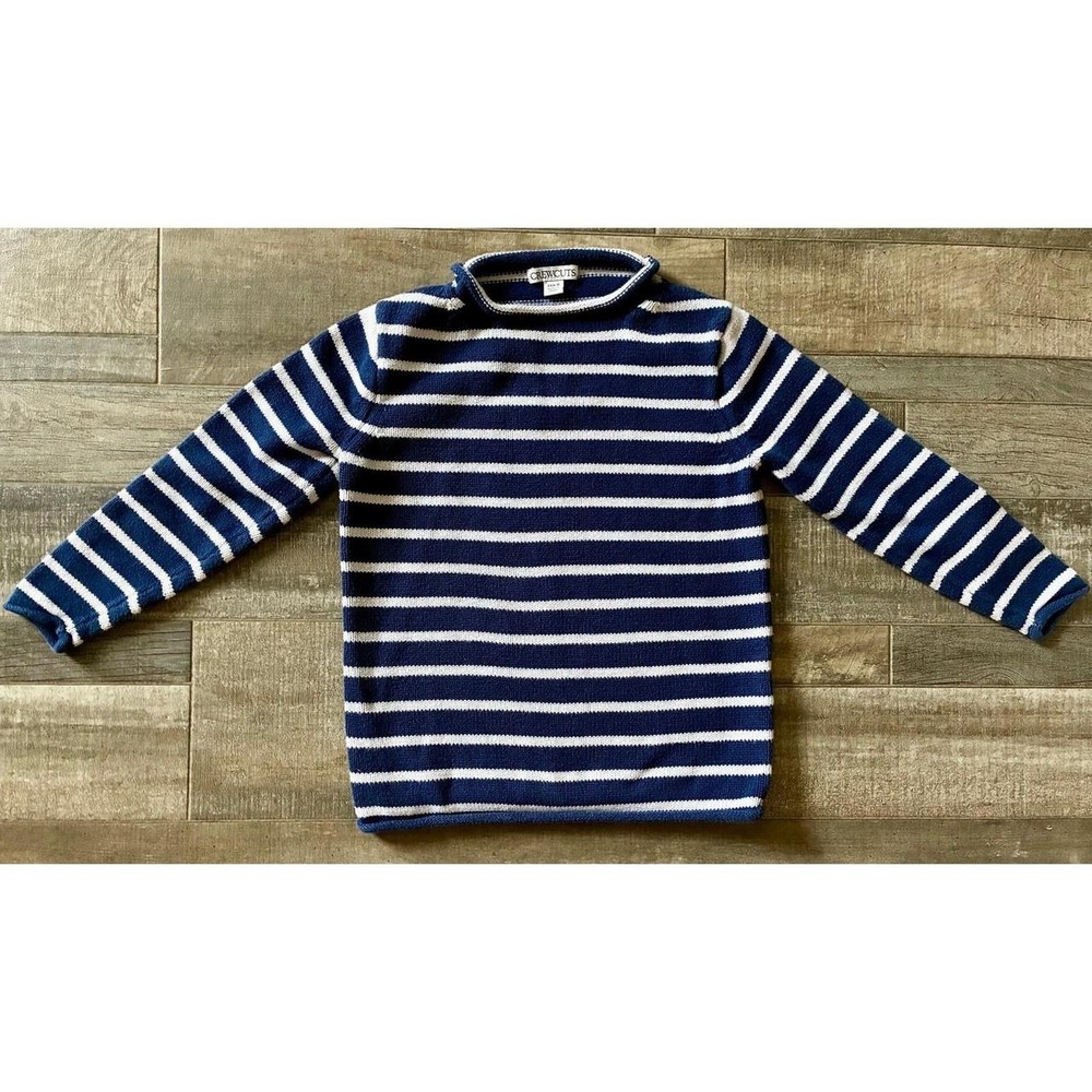 Crewcuts J.Crew Kids Striped Rollneck Cotton Knit Sweater - Blue/White - Size XS